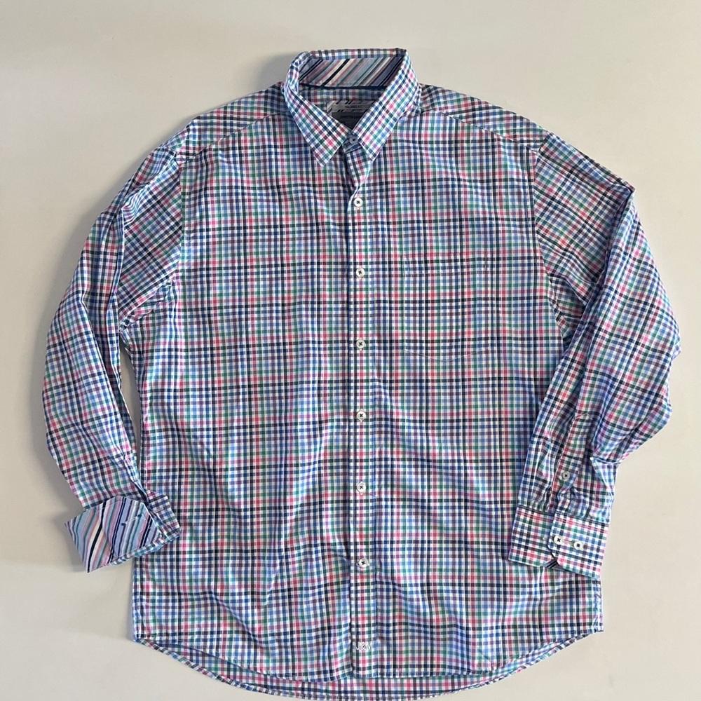 Johnston Murphy Mens Multicolor Plaid Button Down Shirt Long Sleeve Size L